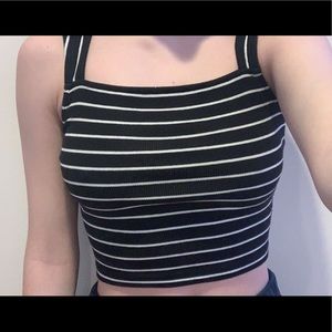 Black and White Detailed Tank Top Slightly Cropped